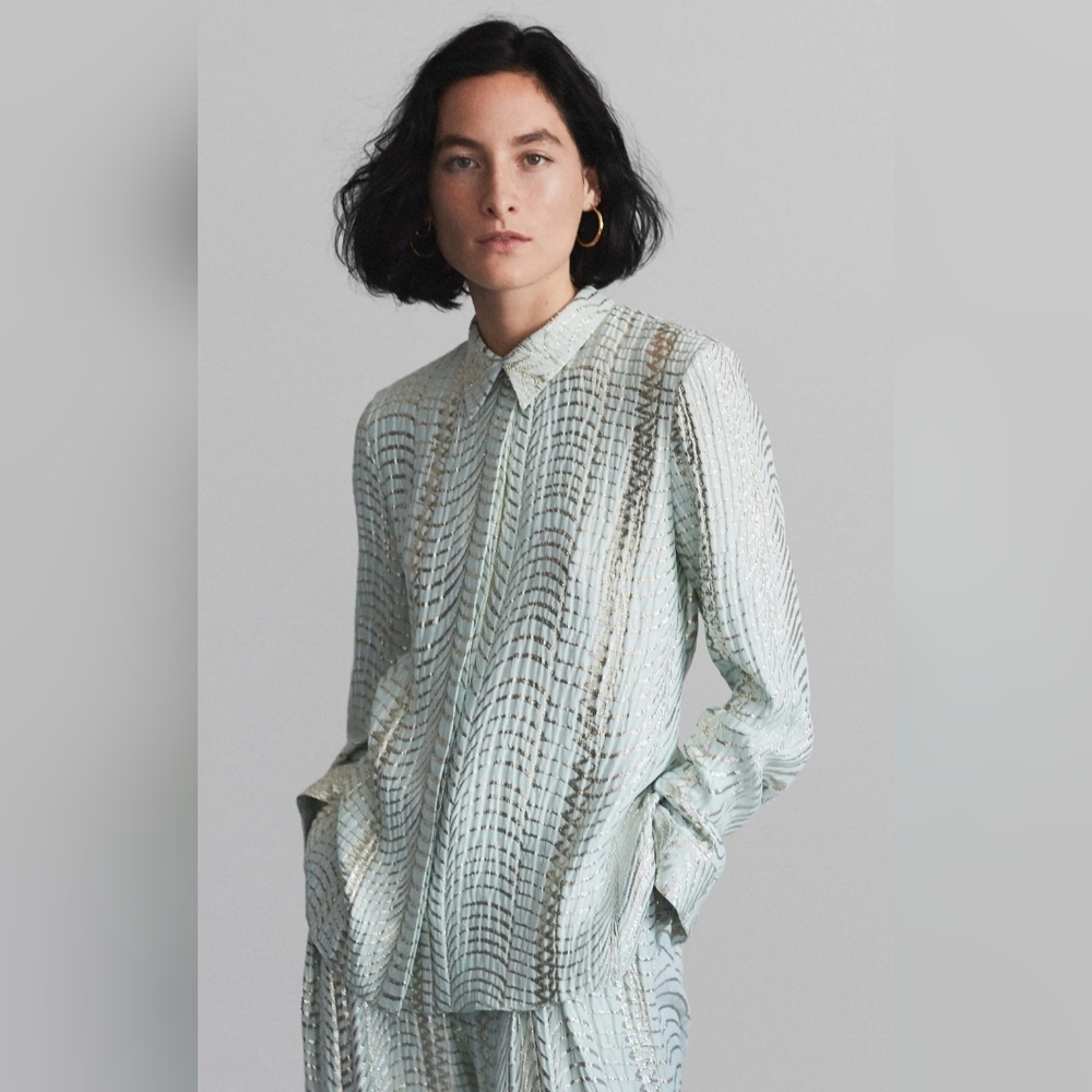 Partow Silk Metallic Button-Up Blouse 4